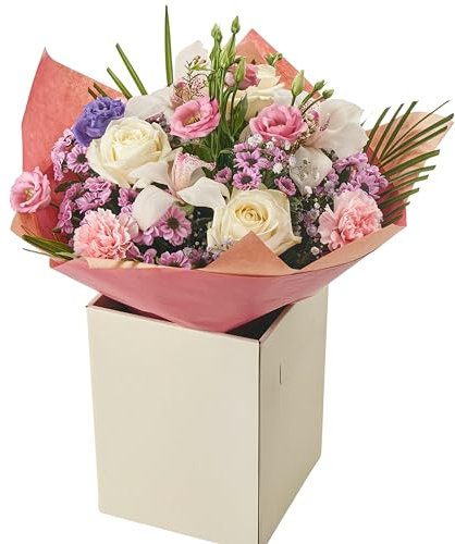 Elegant Orchid and White Rose with Pink Carnations and Lisianthus Bouquet, Fresh Flowers Delivered in Gift Box, Celebrations, Summer, Floral Arrangement For Birthdays, Anniversaries, Any Occasion.