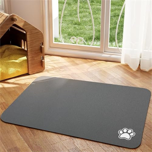 Hearda Pet Mats for Food Bowls Water Absorbent, Pet Food Mat Non Slip Quick Dry Cat Feeding Mat Diatomite Pet Feeding Mat Dog Bowl Mats Durable Water Dispenser Mat (40x60cm,Dark Grey Q)