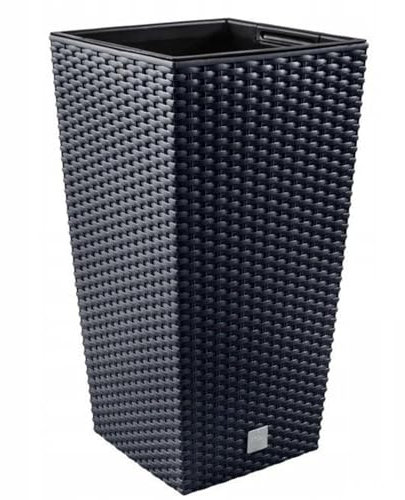 DIKEL Blumentopf 40x40x75 cm | Übertöpfe mit Rattanoptik und wetterfestem Einsatz | Pflanzentöpfe für stilvolle Innen- und Außengestaltung| Blumentöpfe für weniger Erde und einfache Pflege |Anthrazit