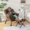 COSTWAY Fauteuil Salon Scandinave avec Repose-Pieds, Fauteuil Relax avec Oreiller et Poche Latérale, Fauteuil Chambre Confortable pour Lecture, Cadre en Métal pour Charger de 150 kg (Café)