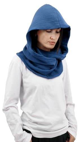 DigiTizerArt Mittelalterliche Leinen Baumwolle Cowl Hood Schal Vintage Goth Cape Kostüm Accessoire Multifunktionale Mode Pullover Schal Kapuzenschal Cowl für Männer Frauen (Blue)