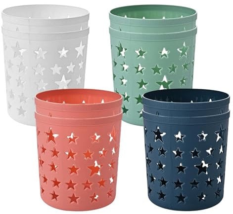 AUTUUCKEE 8 Pcs Pen Pots, Plastic Multifunction Desk Organiser, Pencil Holder Cup Hollow Star Pencil Pots, Makeup Brush Tidy Organizer, Large Capacity Cylinder Pen Pots for Desk Supplies(4 colours)