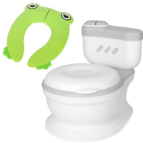 Toral Orinal Bebe 2 años Musical Acolchado con Sonido - Incluye Reductor WC Niños Plegable Verde. Perfecto como Adaptador WC Niños - Orinales Infantiles +18m Modelo Poopy