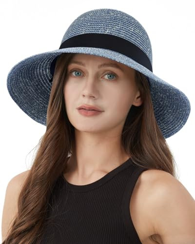 Zylioo XL/XXL Strohhut Sonnenhut Damen für Großen Kopf, Stroh Strandmütze mit Breiter Krempe,UV Schutz Sommerhut