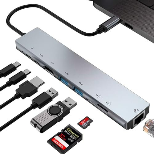 10 Gbps Hub USB C Ethernet Gigabit HDMI 4K 60 Hz 8 in 1 con PD 100 W Adattatore Tipo C 3.2 Compatibile con MacBook Air, Pro iPad, iPhone 16 Plus MAX, Surface, Galaxy Tab S9, Galaxy S24 Ultra, Surface