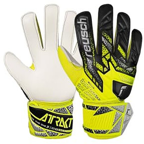 Reusch Attrakt Solid Junior Grippy Goalkeeper Gloves Kids Teenagers Football Gloves for Boys and Girls Suitable for All Weather Conditions and Pitch Surfaces, Yellow-Silver, 5