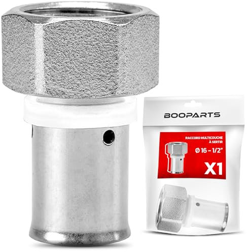 BOOPARTS - raccord multicouche 16 - F1/2 (15/21) a sertir contour TH - accouplement multicouche droit femelle (ecrou fixe) - raccord plomberie pour tube multicouche 16