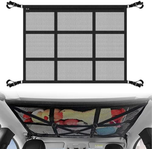 Red Almacenamiento Universal para Techo de Coche, 80 * 53cm Red Techo Furgoneta Camper, Red Techo Furgoneta Camper, egro Organizador Bolsa de Red de Carga con Cremallera para SUV Jeep Furgoneta Camper