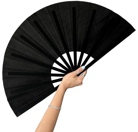 13inch Large Rave Fan Popping Fan Clacking Fans for Line Dancing,Hand Fans for Women Foldable,Boots on The Ground Fan,Portable for Outdoor,Wedding,Party,Decoration(Black,1 Pack)
