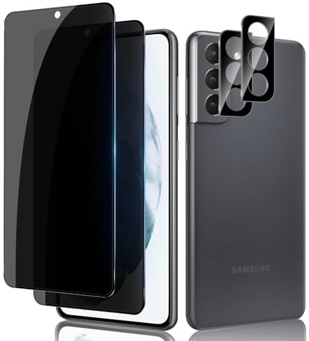 Lutree pour Samsung Galaxy S21 5G Anti-Espion Verre Trempé, 2+2 Pièces Anti-Spy Protection écran + Caméra Lentille Protecteur Film (Noir), 9H Anti-Rayures Sans Bulles Privacy Protecteurs d'écran