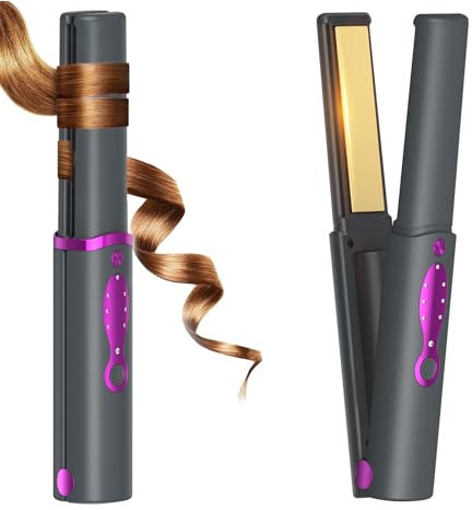 Piastra per Capelli Senza Fili, Piastra e Ferro Arricciacapelli 2 in 1, Ricaricabile USB Portatile 5000mAh, Piastra da Viaggio Temperatura Regolabile 3 Livelli, Riscaldamento Rapido