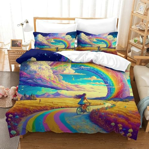 QADDKRTEV Rainbow Spirit Bettbezug Set Bettwäsche Kinderbettwäsche Reißverschluss Mit Kissenbezug Betten Set Für Jungen Und Mädchen, Kinder King（220x240cm）