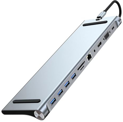11 in 1 USB C Hub Docking Station Dual Monitor con 2 HDTV+PD + 3 Porte USB +Lettore di Schede SD/TF + 4K HDMI Compatibile VGA Ethernet + Audio per PC Mac Laptop