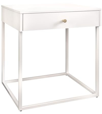 Riess Ambiente Industrial Nachttisch Slim LINE - 50cm - weiß Gold - Stahl - Beistelltisch mit Schublade rechteckig minimalistisch