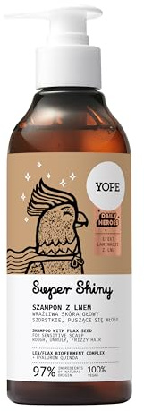 YOPE Natürliches Shampoo für verworbenes und mattes Haar | Super Shiny mit Biofarment Leinen | Befeuchtet und glättet | Vegan und dermatologisch getestet | 300ml
