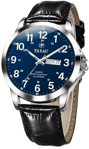 Taxau Armbanduhr Männer Wasserdicht Leder Uhr Glänzende Uhr Datum - Quartz Uhr Geschenk für Männer