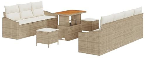 vidaXL Gartensofa-Set mit Kissen 10 pcs Beige Poly-Rattan, Garten und Terrasse, modernes Outdoor-Sofa-Set, strapazierfähige Lounge, UV-beständige Materialien, schicke modular Sitzgelegen