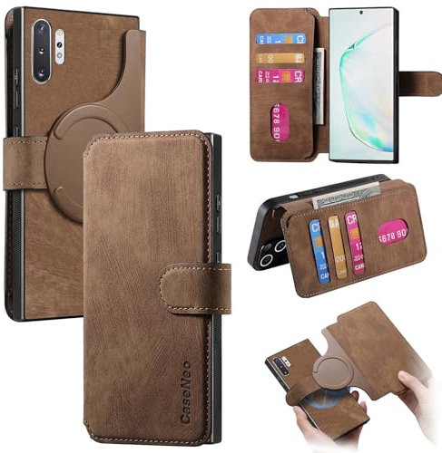 Étui portefeuille à rabat pour smartphone compatible avec Samsung Galaxy Note 10 Plus avec porte-cartes compatible avec homme et femme, en cuir synthétique, à rabat magnétique, amovible