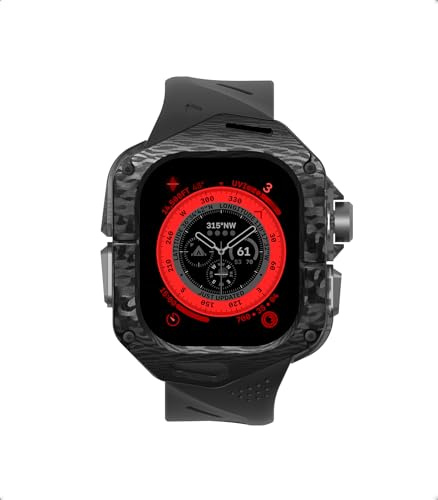 Aulumu A01 Coque en fibre de carbone avec bracelet Apple Watch Ultra 49 mm | Design léger de luxe | Uniquement pour Apple Watch Band Ultra 1/2 49 mm | Coque en fibre de carbone