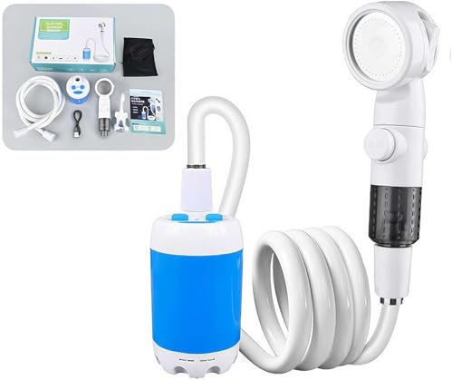 Kit Douche de Camping, Douche Portable Douche de Camping Pompe de Douche Électrique Rechargeable avec Tête de Douche Vanne D'arrêt et Batterie 5000mAH intégrée pour Extérieure,Camping,Randonnée