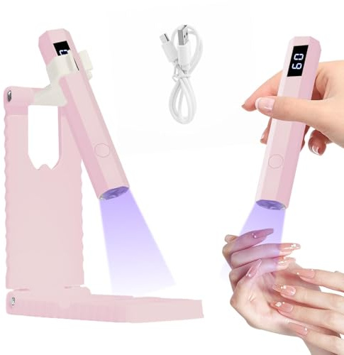 Lethra UV Lamp for Gel Nails, Nail Lamp for Gel Polish with Stand, Portable LED Nail Lamp with Folding Stand for DIY Salon at Home DIY Extension (Pink)