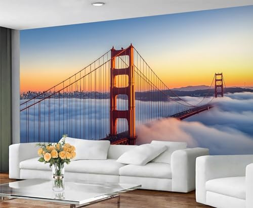 YXQAIED Tapete – Golden Gate Bridge, San Francisco Tapeten-Wandbild, Stadt-Skyline, Schlafzimmer-Tapeten, Stadtlandschaften, Tapete für Wohnzimmer, nicht selbstklebend, 3D-Druck, großes Wandbild