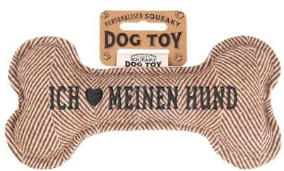 History & Heraldry Personalisiertes Quietschendes Hundespielzeug, Knochen Form, Brown, mit `Ich Meinen Hund' Aufschrift, Stoffspielzeug für Hunde