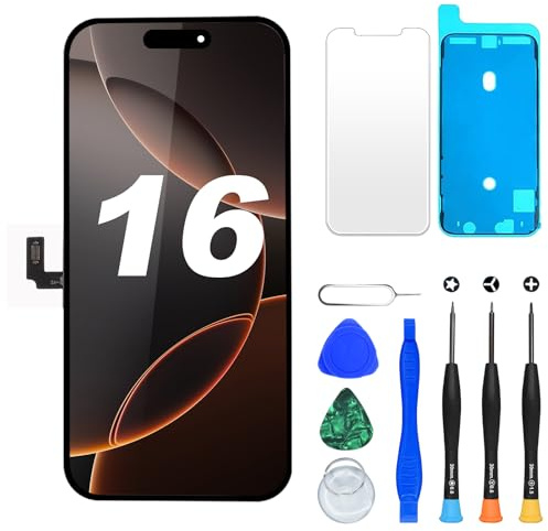 DIGI4U Écran pour iPhone 16 LCD, 6,1 Pouces True Tone Display Face ID Écran Tactile 3D de Remplacement pour iPhone 16 LCD avec kit de réparation
