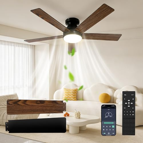Ceiling Fans with Lights and Remote, 42 Inch 5 Blade Smart Ceiling Fan Light with 3000-6500K Light Colors 6 Speed, Dimmable, Sleep Mode, Timer, LED Fan Lights Ceiling for Bedroom Living Room, Black