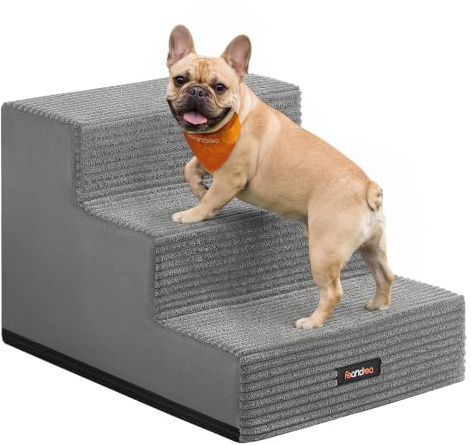 Feandrea Hundetreppe, 3 Stufen, aus Schaumstoff, 46 x 40 x 33 cm | Katzentreppe, Hunderampe für Kleine Hunde, Waschbare Haustiertreppe, Taubengrau, BADDI Kollektion PPS023GD01