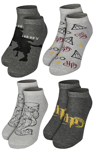 Harry Potter Socken für Herren - Hogwarts Männer Sneaker Strümpfe Grau (4er Pack)