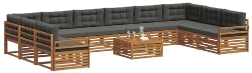 vidaXL Sofagarnituren 11 pcs Natur und Anthrazit Massivholz Akazie, Garten-Sofa, Robustes Outdoor-Sofa für die Terrasse, lässige Lounge, bequemes Wohngefühl