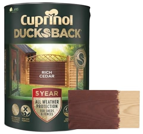 Aruuj 5L Ducksback Paint Rich Cedar, Fence Paint Extends Timber Life, Water Repellent Wood Treatment, Painting Shades Protects Against UV, Rain & Frost, Fast Drying Low Odour