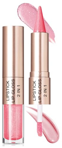 Double-Ended Crayon a Levre & Lip Gloss Pailleté, Rose Pâle Rouge a Levre