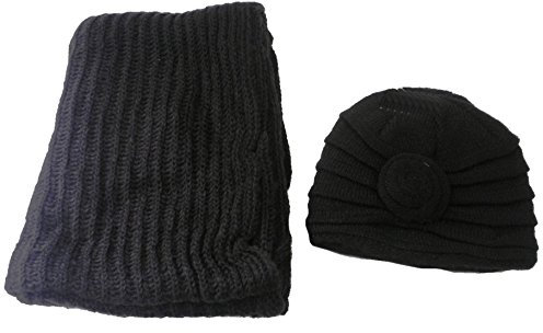 Damenmützen Winterset Strickset Mütze Schal Loopschal Strickmützen Wintermützen (Schwarz)