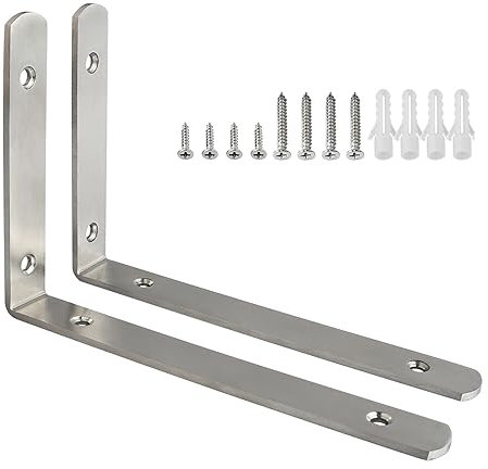 Sayayo Staffe per Mensole Pesanti 20CM Staffe per Mensole in Acciaio Inox Spessore 4MM Staffe a L Argento Supporti Staffa Mensola da Parete Squadrette Angolari, 2 Pezzi, EJ5208-2P