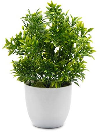 OFFIDIX Artificial Plants Mini Plastic Eucalyptus Plants for Office Home Decoration Fake Plant Faux Plastic Plants with White Vase