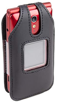 Fitted Leather Case for Alcatel GreatCall Jitterbug Flip Phone for Seniors, Features: Rotating Belt Clip, Screen & Keypad Protection, Secure Fit (Black)