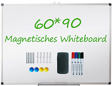 XIWODE Whiteboard 90x60cm mit Stiftablage, Magnetic Pinnwand Groß, Magnettafel, Beschreibbar und Magnetisch, mit Kratzfeste Oberfläche, Durable Metal Type