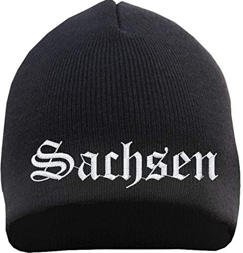sostex Sachsen Beanie Mütze - Altdeutsch - Bestickt - Strickmütze Wintermütze Einheitsgröße Schwarz