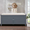 Warmiehomy Wooden Storage Bench with Seat Cushion and 2 Cabinets for Hallway Bedroom Living Room Furniture, Blue Grey