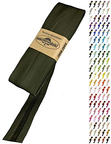 Sandras-Bastelladen Schrägband/Einfassband Baumwolle Uni gefalzt 5m x 20mm 840-Braungrün