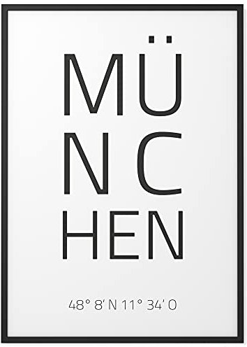 Papierschmiede® Geo Poster Koordinaten München, A3 Gerahmt im Holzrahmen (schwarz), Stadt Bild als Wanddeko für Wohnzimmer Schlafzimmer Küche Esszimmer, Oktoberfest Bayern