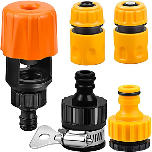 Kelistiny Kitchen Mixer Tap Connector Set for Hose Pipe, Garden Threadless Tap Adaptor 3/4'' and 1/2'' 2-in-1 Threaded Tap Connectors, Hose Tap Connector Hose End Quick and Waterstop Connector