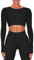 Buttergene Damen-Workout-Sets, 2-teilig, langärmelig, Yoga-Outfits, Fitnessstudio, Kleidung, nahtlos, gerippt, bauchfrei, hohe Taille, Leggings, schwarz, Small