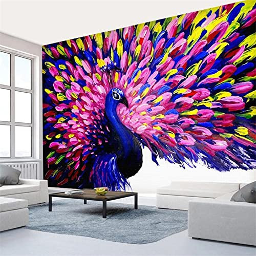 ZEALPLANT 3D Living Room Wallpaper Color Peacock Open Screen Mural Wall Stickers Sofa TV Background Poster Wall Art