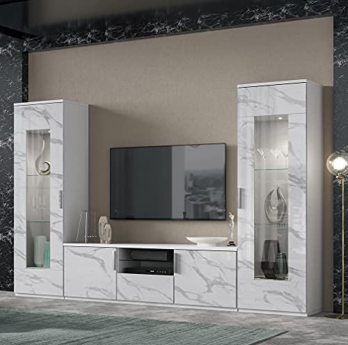 Stilprojectstore Soggiorno bianco laccato lucido effetto marmo con Porta Tv - Dream
