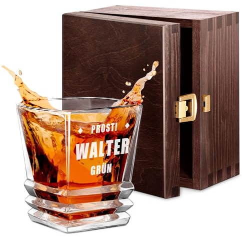Maverton Whiskyglas 280 ml mit Gravur, Whisky Glas mit effektvollem Design | Edles Kristallglas für Männer & Whiskygenießer, Whiskey Glas zum Geburtstag, zum Vatertag, Prost!