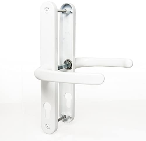 UPVC Door Handles Set Suits Fullex Locks - White - Lever/Lever - 68mm PZ (Centres) - 215mm Screw to Screw - Backplate 245mm X 34mm - UPVC, White Replacement PVC
