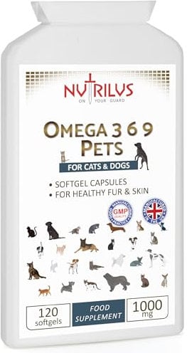 Nutrilus Pet Omega 369 For Cats And Dogs - 120 Softgel Capsules 1000mg with Omega 3 6 9 - Skin And Coat - Immune System - Heart - Anti-Inflammation